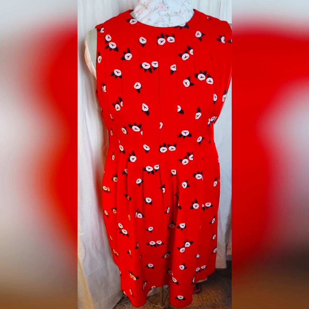 Anne Klein red floral pleated dress